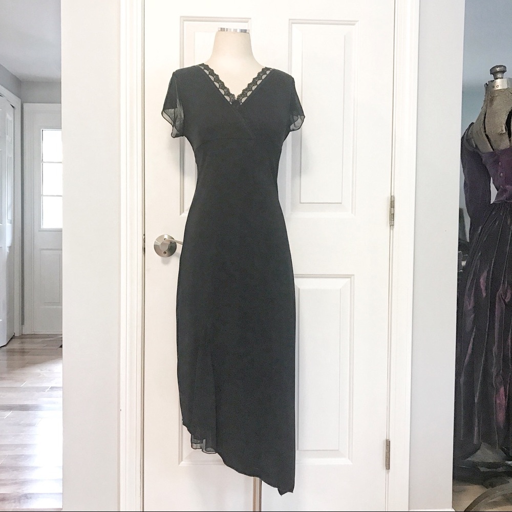 Vintage Little Black Dress Lace Trim Empire Waist